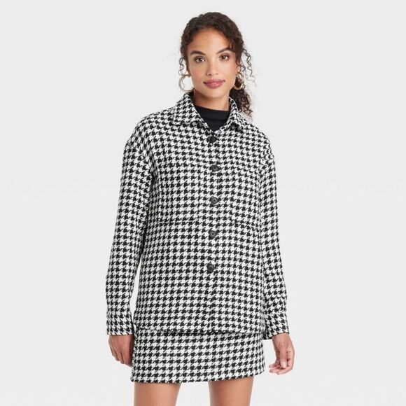 A New Day - Women's Long Sleeve Tweed Shacket - A New Day Blac Black/Cream - Picture 1 of 3